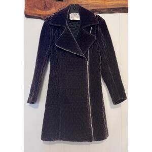 Vintage Norma Kamali Velvet Double Breasted Quilted Long Coat Size 2